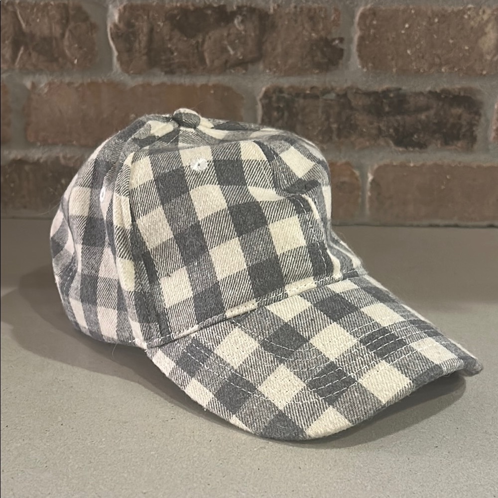 Buffalo Check Checkered Gray and White Baseball Style Cap